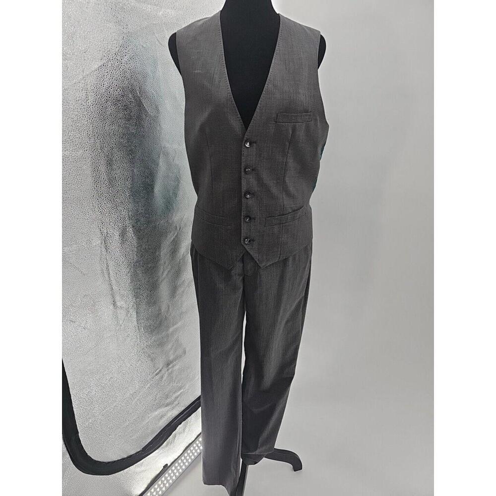 Ted Baker Waistcoat 36R and Pants 32x32 Modern Fit Gray Teal Italian Fabric